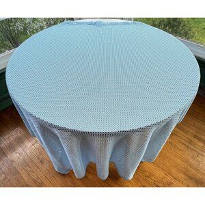 Vintage 80s shower curtain, powder blue wide mesh open weave pattern, decorative